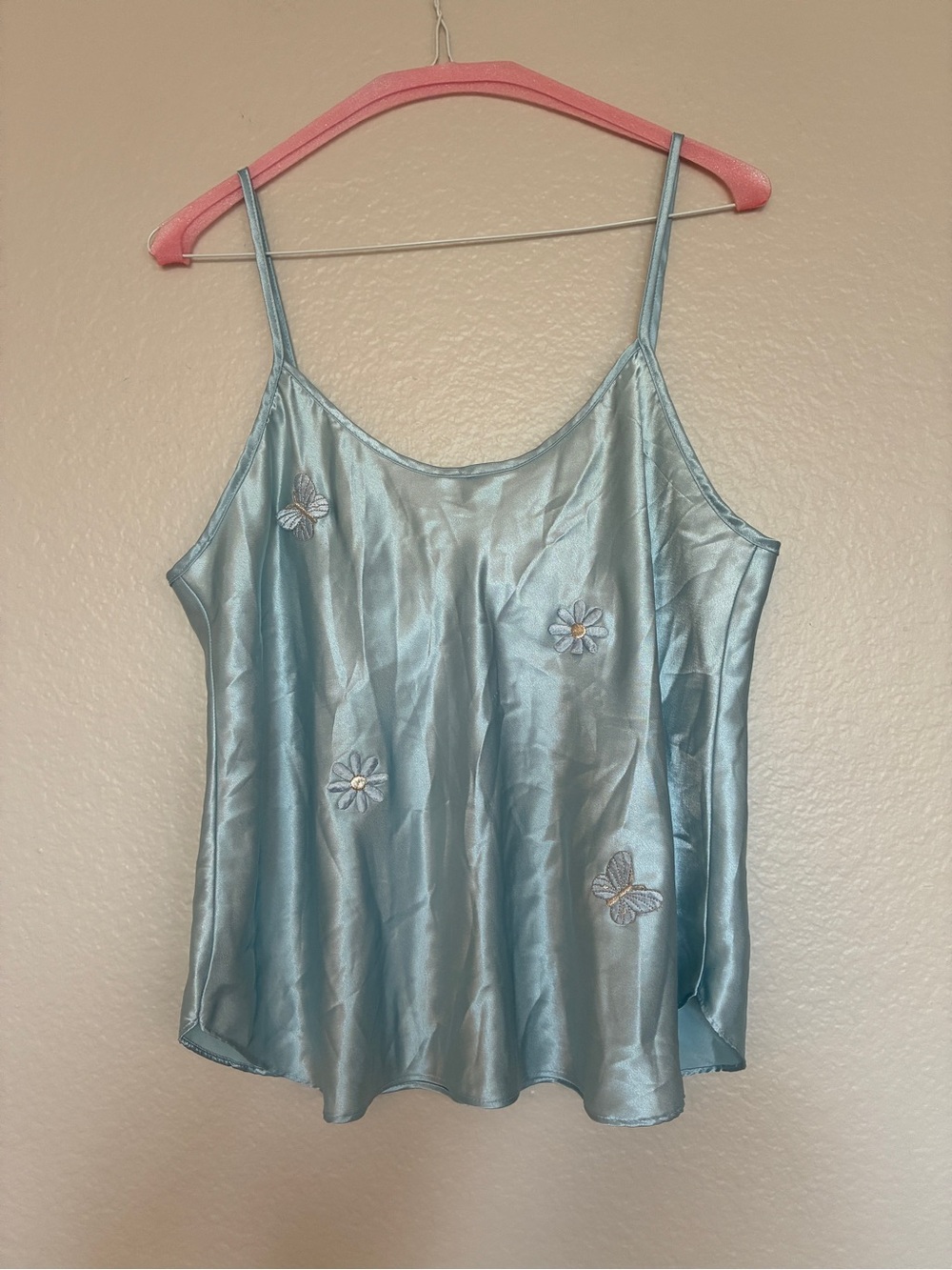 VTG Lisa Nicole Light Blue Satin Embroidered Cami Tank Top